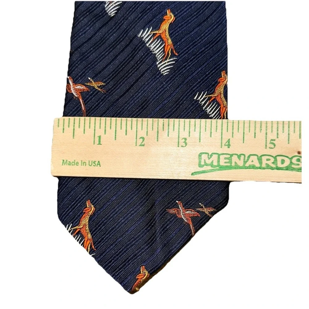 Vintage 70's Bird Hunting Dogs‎ Print Resilio Neck Tie Navy Embroidered Kucharos
